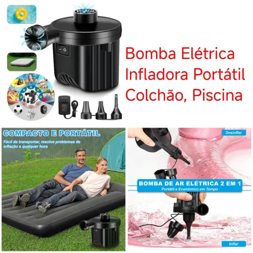 Bomba Elétrica Infladora Portátil Colchão, Piscina