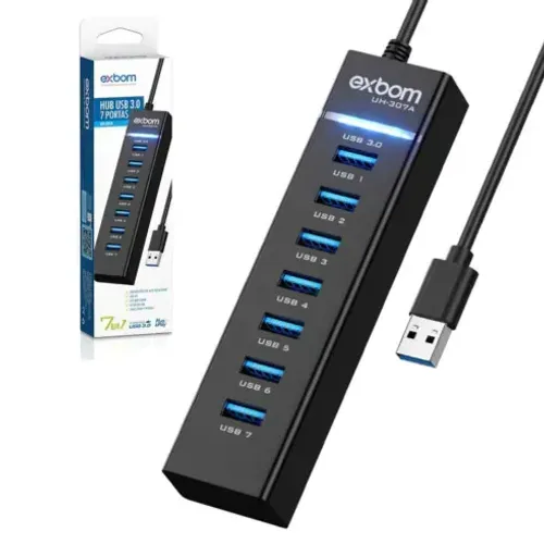 Hub USB 3.0 7 Portas Exbom UH-307A - WZetta