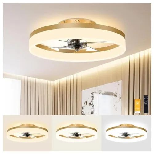 Elegância, charme Lustre circular com aro dourado com ventilador no centro. NOVÍSSIMO! 
