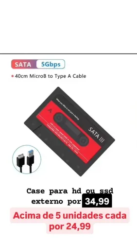 Case externa para HD/ ssd USB 3. ( ATACADO) Acima de 5 unidades por 26,00 cada