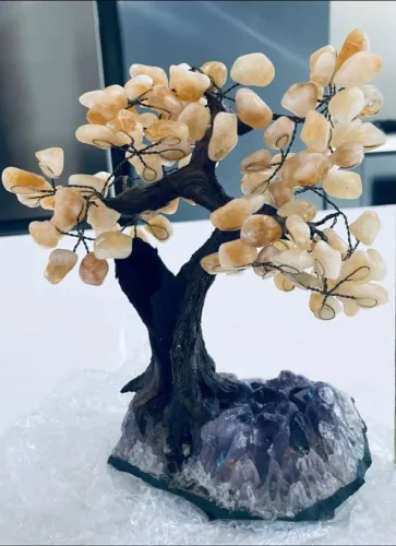 Árvore de Pedras Naturais Cristal Citrino e Ametista 