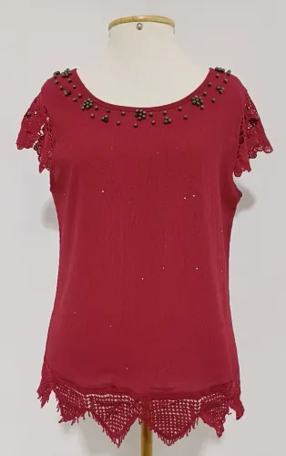 Blusa vermelha Brilho Renda Tamanho P