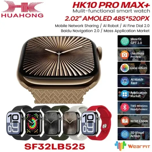 HK10 Pro Max + Plus GEN2 AMOLED smartwatch com 4 pulseiras e suporte de mesa