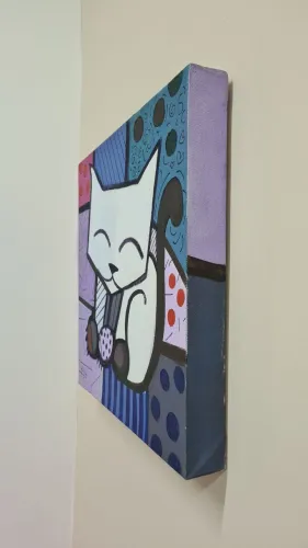 Quadro Decorativo Gato Colorido - Estilo Romero Britto