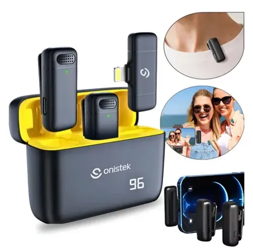 Kit com 2 Microfones de Lapela Celular Sem Fio Bateria Profissional Usb Cor Preto z1334