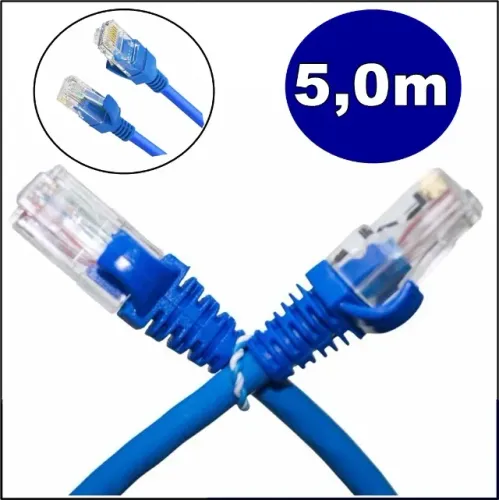 Cabo Rede Rj45 5m Ethernet Patch Cord Cat5e Azul 5 Metros