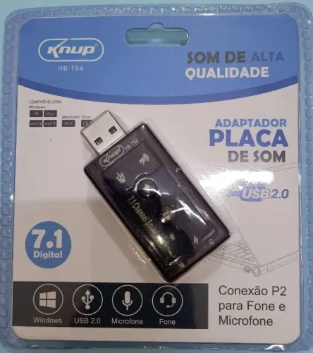 Adaptador / Placa Som 7.1  Digital - Bus-Powered  USB 2.0 - Speed ! Knup Original 