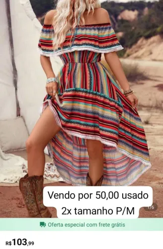 Vestido estampado estilo boho, 2 tamanhos P/M