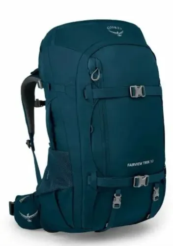 Preço de custo! NOVA Mochila Trekking/Viagem Osprey Fairview Trek 50 - Azul/Verde