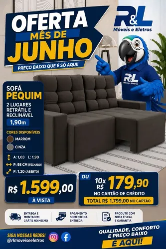 Oferta Sofá Pequi Retrátil É Reclinável Novo/Pronta Entrega Loja R L Moveis 
