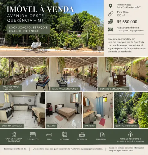 IMÓVEL À VENDA NA AVENIDA OESTE - QUERÊNCIA/MT