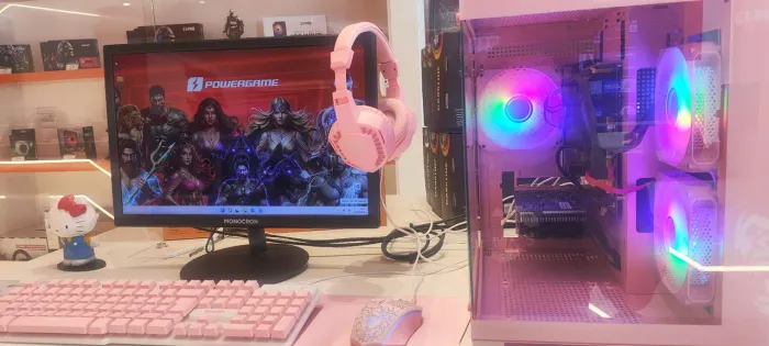 PC Gamer Rosa Completo com Monitor + Combo Gamer | i5, RX 560, 16GB RAM