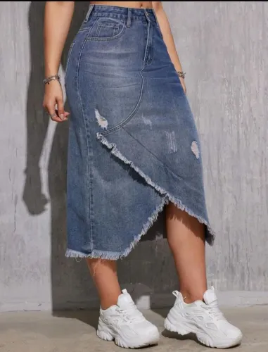 Saia jeans Seminário  assimétrica Estilo casual primavera 