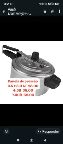 Panela de pressão 2.5 38.00 .4.5 48.00 7.00 LT 68.00