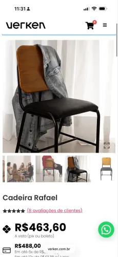 Conjunto 4 cadeiras madeira e couro Verken