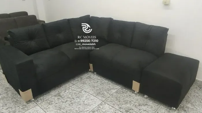 Sofá de Canto com Puff Suede macio D33 Confortável Direto da Fábrica