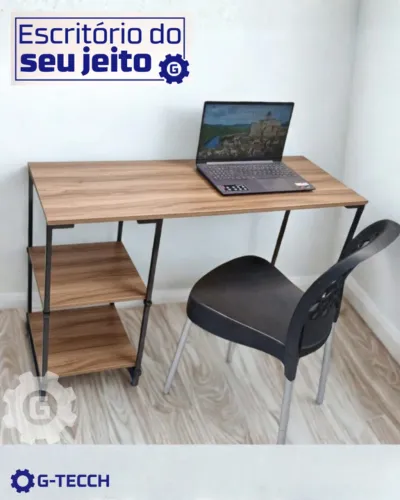 Mesa Industrial com prateleira Amadeirada 1,1m NOVA Multiuso para Computador Notebook Birô