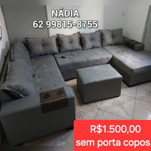 Sofá 7 lugares- cinza chaise fixo *** entregamos