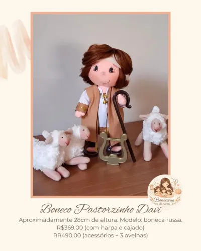 BONECO PASTORZINHO DAVI (BONECO RUSSO) 100% ARTESANAL