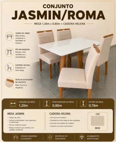 Mesa Roma c/4 cadeiras Helena