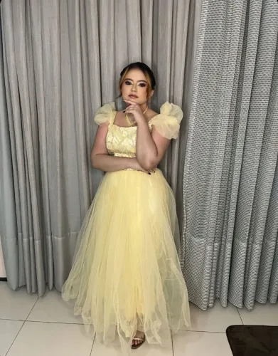 VESTIDO DE FESTA AMARELO DOURADO