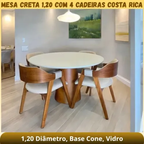 Mesa de Jantar com 4 cadeira poltrona Redonda