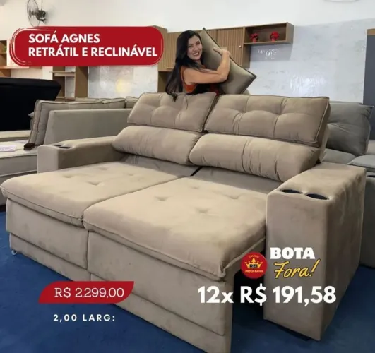 PROMOÇÃO URGENTE - Sofá RETRÁTIL RECLINÁVEL Agnes Bege apenas 12x R$191,58