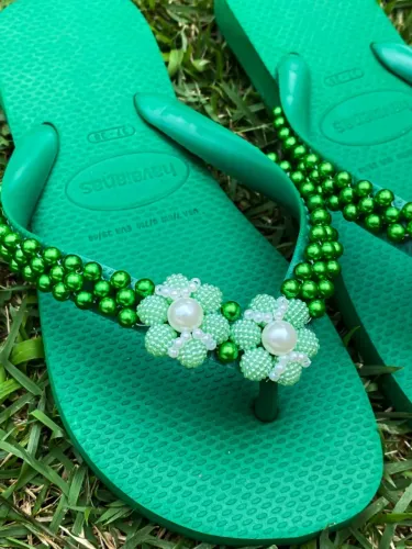 Chinelo Feminino Verde Luxo Havaianas Artesanal Customizada