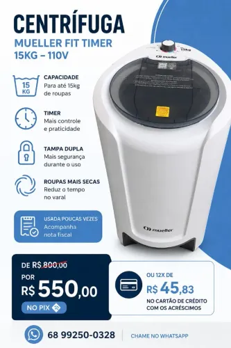 Centrífuga de Roupas Mueller Fit Timer 15kg - 110V com nota fiscal, pouco usada