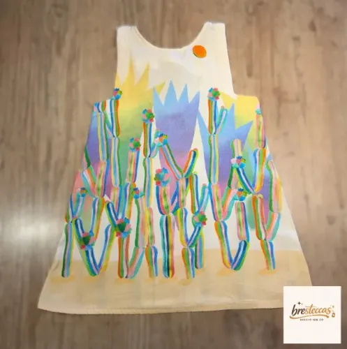 Opção para a OLX Título: Vestido Infantil Estampado Cactos / Deserto - Fábula (Tamanho 4)