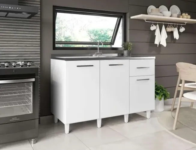 Balcão de Cozinha Larissa Pop 2Pts 2Gvs Branco Moveis Parana - Entrega Rápida!  