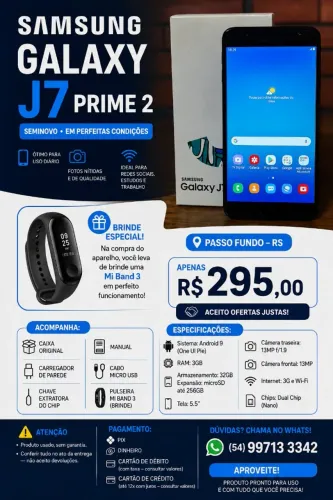 Smartphone Samsung Galaxy J7 Prime 2 + Mi Band 3 (brinde)