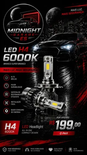 Kit LED H4 6000K Super Branco - Alta Potência e Visibilidade