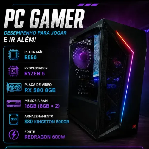 PC Gamer Ryzen 5 + RX 580 8GB 2304sp | 16GB RAM | SSD Kingston 500GB