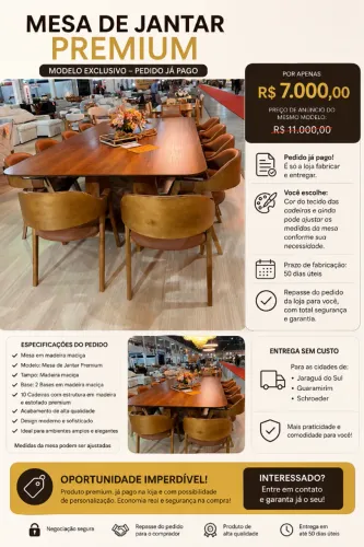 Mesa de Jantar Premium Sob Medida - Pedido Já Pago | Oportunidade Única!
