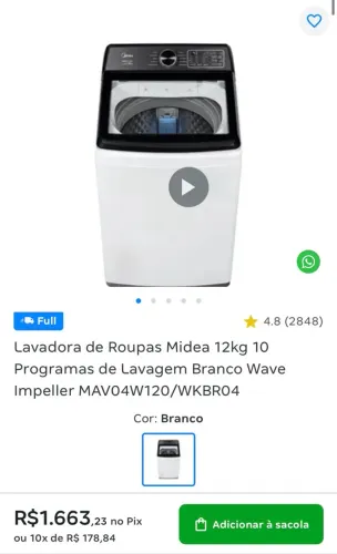 Lavadora de Roupas Midea 12kg 10 Programas MAV04W120/WKBRO4