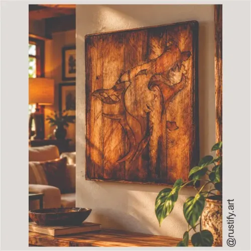 QUADRO LOBO ESTILIZADO EM MADEIRA - PEÇA EXCLUSIVA E ARTESANAL