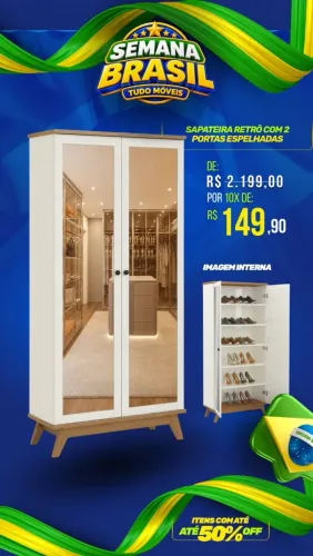 Sapateira retrô com 2 portas Espelhadas