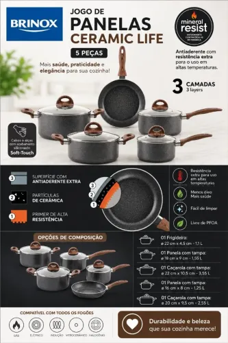 Panelas brinox 5 peças