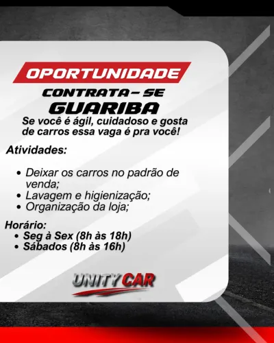 Procura-se guariba para loja de carros
