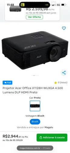 Projetor 4500 lumens pouco usado.
