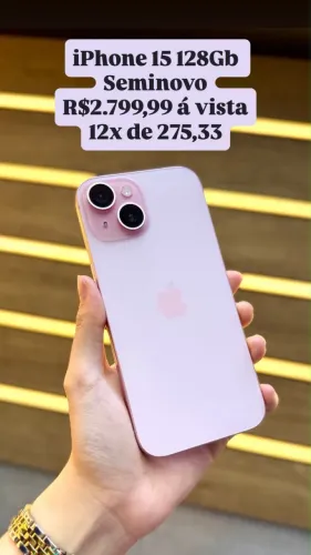 IPHONE 15 128GB PINK SEMINOVO IMPECÁVEL BATERIA 100%