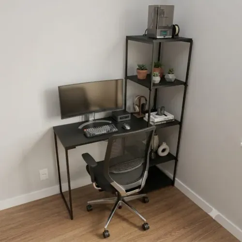 Escrivaninha NOVA Mesa Industrial com Estante Multiuso para Computador Notebook de Estudo