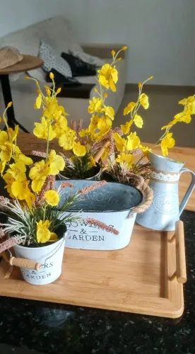 Kit jardineira de decoração baldes de alumínio plantados Artificial, um balde e regador