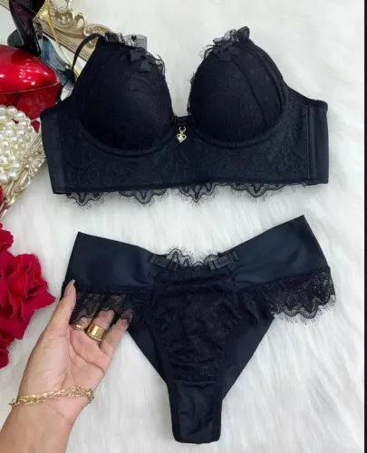 Conjunto de Lingerie Crystal Preto