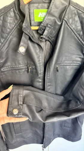Jaqueta de couro forrada impermeável masculina slim tamanho M