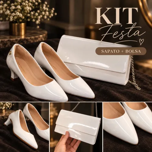Kit Festa Sapato Branco - Tam. 37 + Bolsa Branca Verniz Brechó