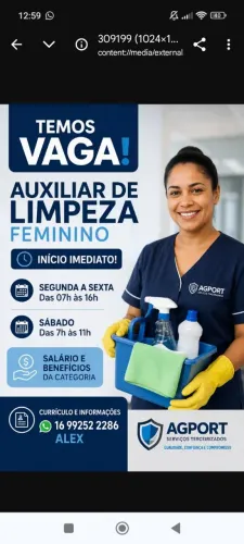 Auxiliar de limpeza com experiência
