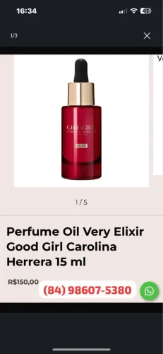 Perfume very em oil 15 ml Carolina Herrera sapatinho vermelho 