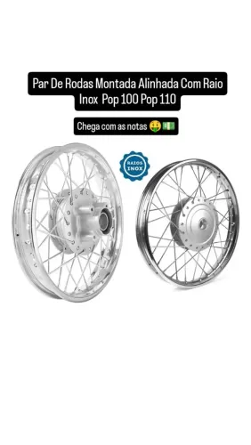 Par de rodas montada alinhada com raio inox pop 100 - 110.